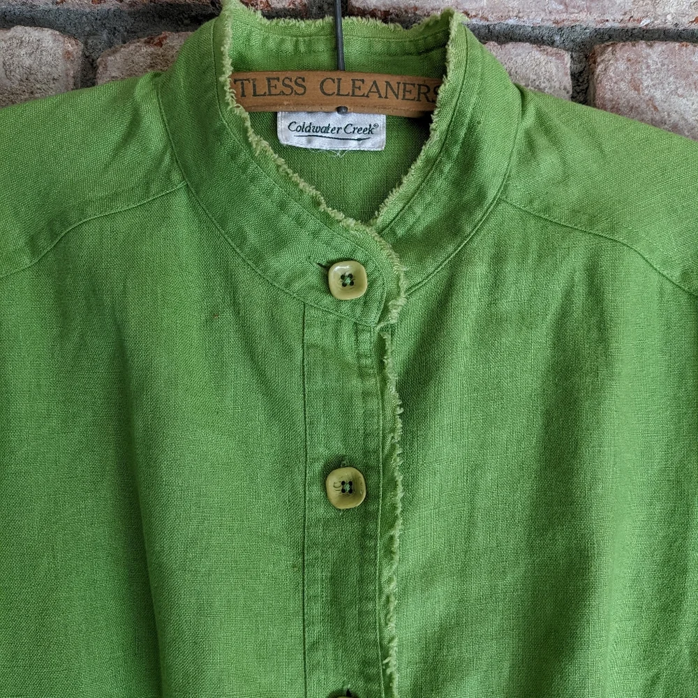💚 Coldwater Creek 100% Linen Green Lightweight Jacket Large - Picture 4 of 11